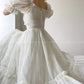 Aconiconi Luxury Off White floral print Puff Sleeve French cottaage bridal Dress- Yurui Chuning