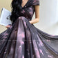 Aconiconi Elegant ButterFly Print Short Sleeve Long Swing Dress- Butterfly Phantom