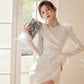 DOLLY Elegant White Crew Neck Long Sleeve Short Sequin Sexy Birthday Dress-LAYLA