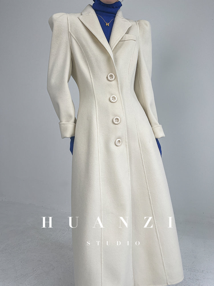 Huanzi French Hepburn style high-end double-sided cashmere wool tweed coat - Siriio