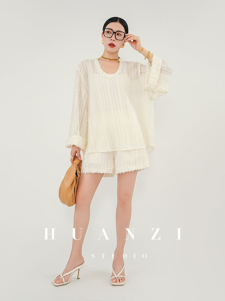 Huanzi customized breathable loose thin top, shorts two-piece set - Walius