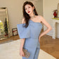 DOLLY Elegant Slant Collar One Shoulder High Waist Business Dinner Dress-BABE