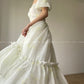 Aconiconi Luxury Off White floral print Puff Sleeve French cottaage bridal Dress- Yurui Chuning