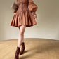 Aconiconi Autumn Floral print French A line brown cottage Dress- Samba Moon