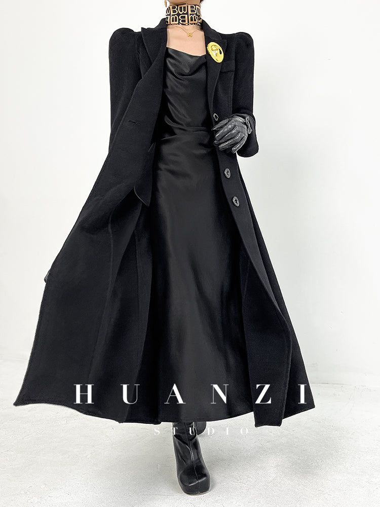 Huanzi French Hepburn style high-end double-sided cashmere wool tweed coat - Siriio