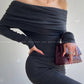French shoulder body con knit off shoulder fall winter dress - Smoky Rose