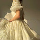 Aconiconi Luxury Off White floral print Puff Sleeve French cottaage bridal Dress- Yurui Chuning