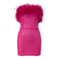 DOLLY Elegant Pink Off Shoulder Feather Sequin Tube Top Short Party Dress-AMELIA