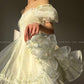 Aconiconi Luxury Off White floral print Puff Sleeve French cottaage bridal Dress- Yurui Chuning