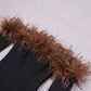 DOLLY High End Black Off Shoulder Long Sleeve Brown Feather Tube Top Dress-ADINA