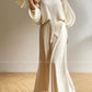 Aconiconi Elegant Beige Crew Neck Top/ High Waist Loose Long Skirt- Sea of Clouds Wind Chime