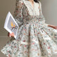 Aconiconi Elegant French Print Retro V-Neck Lace Tea Dress- Night Rose