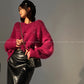 Fold Streamer Weaving Shadow Alpaca Lazy Sweater - hbye
