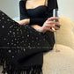 Aconiconi Elegant Black Retro High Waist Diamond Tassel Chic Skirt-  Shallow Light