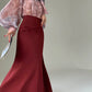 Aconiconi Elegant Wine Red Retro High Waist Long Maxi Skirt- Freud's love poems