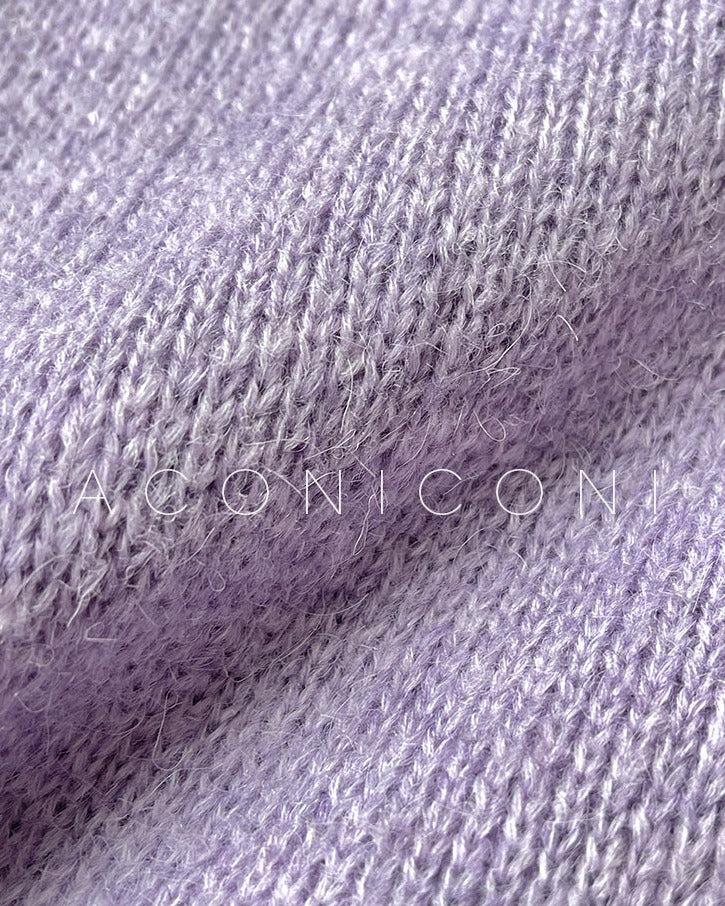 Aconiconi|Purple Flower Crochet openwork long cropped loose wool knit sweater  dress - Twilight