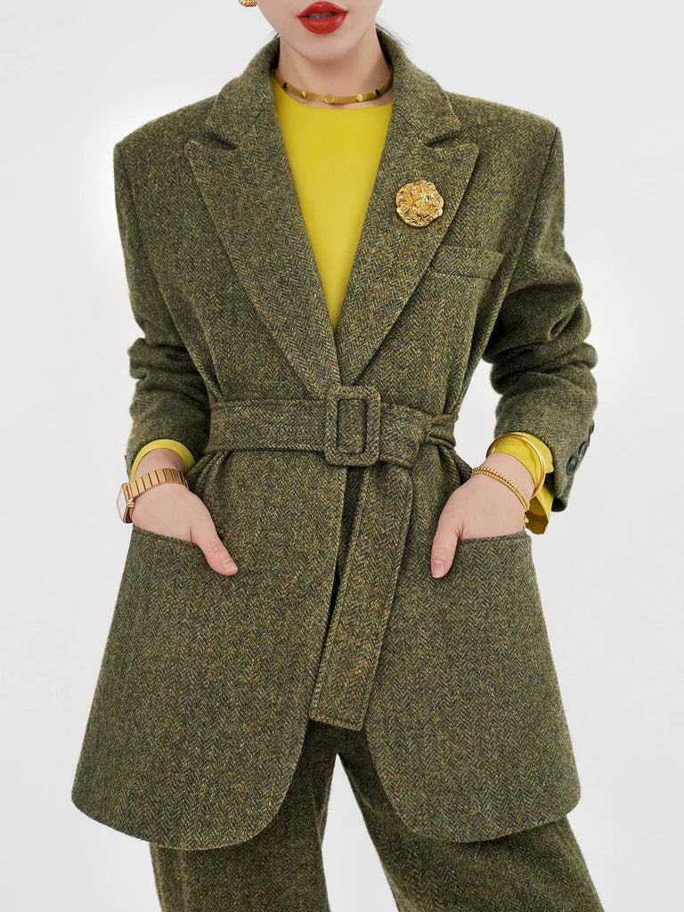 Huanzi high-end retro autumn and winter 100% wool waist suit jacket - Cassie