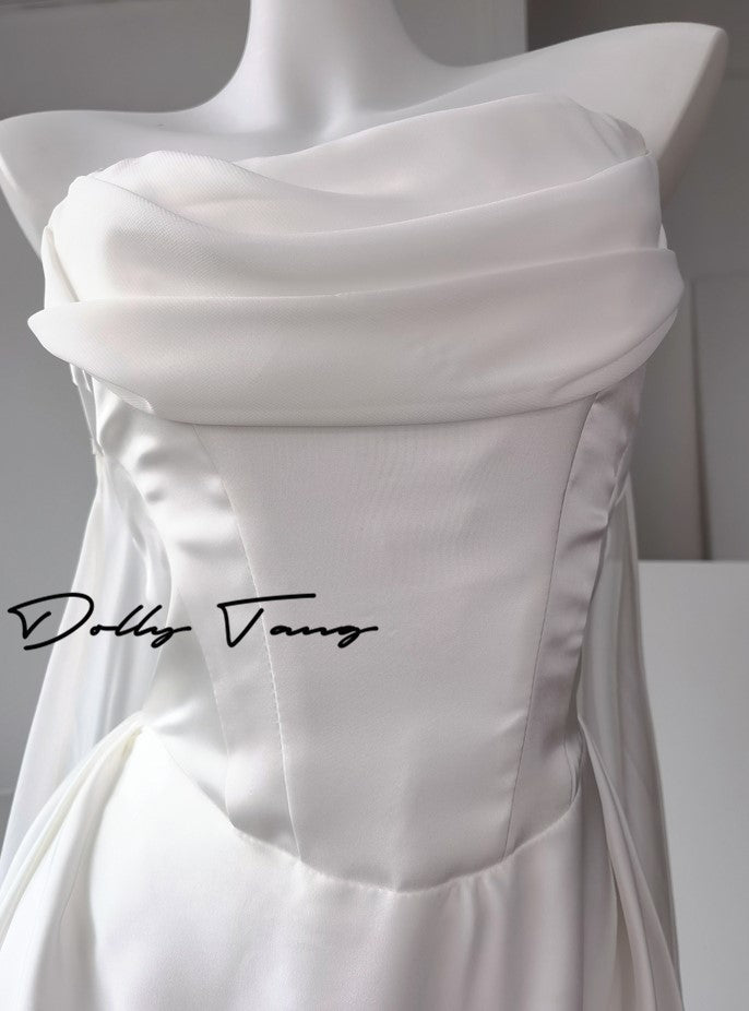 DOLLY Luxury White Bandeau Stain High Waist Long Wedding Dress-Lola