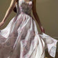 Aconiconi Elegant French Lace Print Long Summer Dress- Spring Pond Flowers