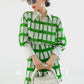 Huanzi jacquard plaid brushed green high waist short shirt - Guk