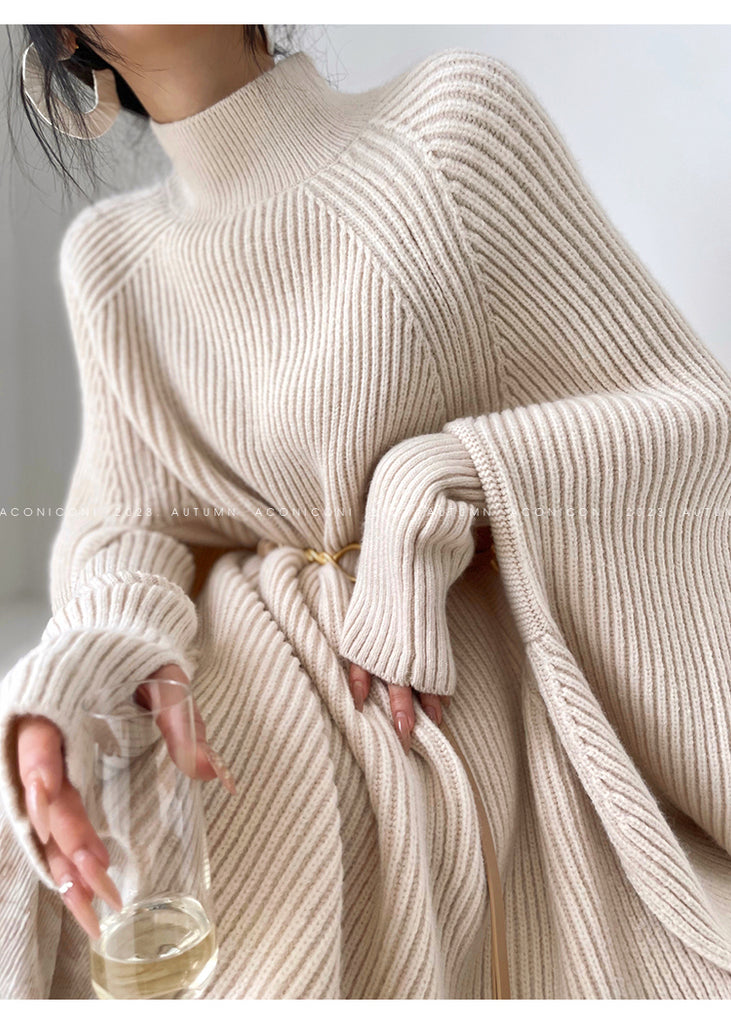 Aconiconi|Cloak Jacket Sleeve Loose Knit Shawl Shoulder Sweater - Snow Lovers