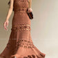 Aconiconi Elegant Brown Sleeveless 100% cotton Crochet Knitted Long midi Dress - Alice Dream