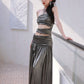 DOLLY Elegant Metallic Gray Skin Revealing Tube Top Long Dinner Dress-NIKITA