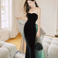 DOLLY Elegant Black Bandeau Sleeveless Long Body Hug Sexy Dinner Dress-CARA