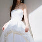 DOLLY Elegant White Tube Top Long Puffy High Waist Wedding Dress-GRACE