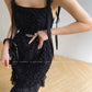 Aconiconi Elegant Black Retro Sleeveless lbd lace Dinner Dress- Quiet Night Orchid