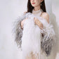 DOLLY High End Gray and White Russian Style High Grade Fluffy Feather Shawl-BENI