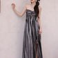 DOLLY Luxury Metallic Ash Pleated Tube Top Long Slit Dress-VIVA