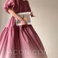 Aconiconi Elegant Grape Gradient V-Neck Puff Sleeve Loose Long Dress- Grape Cotton Cloud