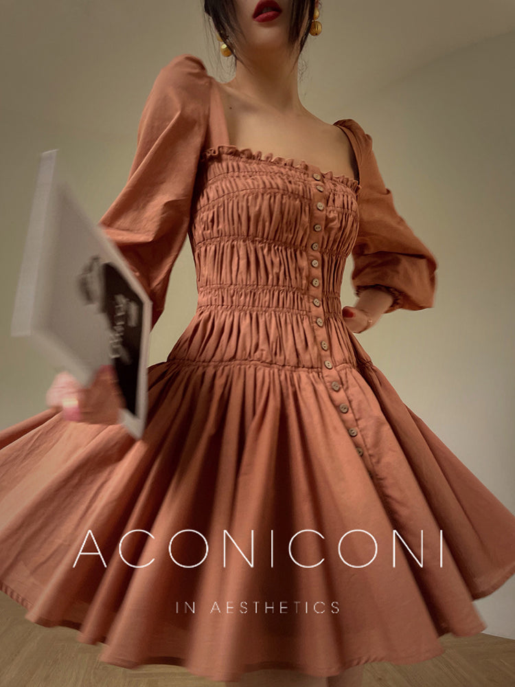 Aconiconi Autumn Floral print French square neckline dress - Samba Moon