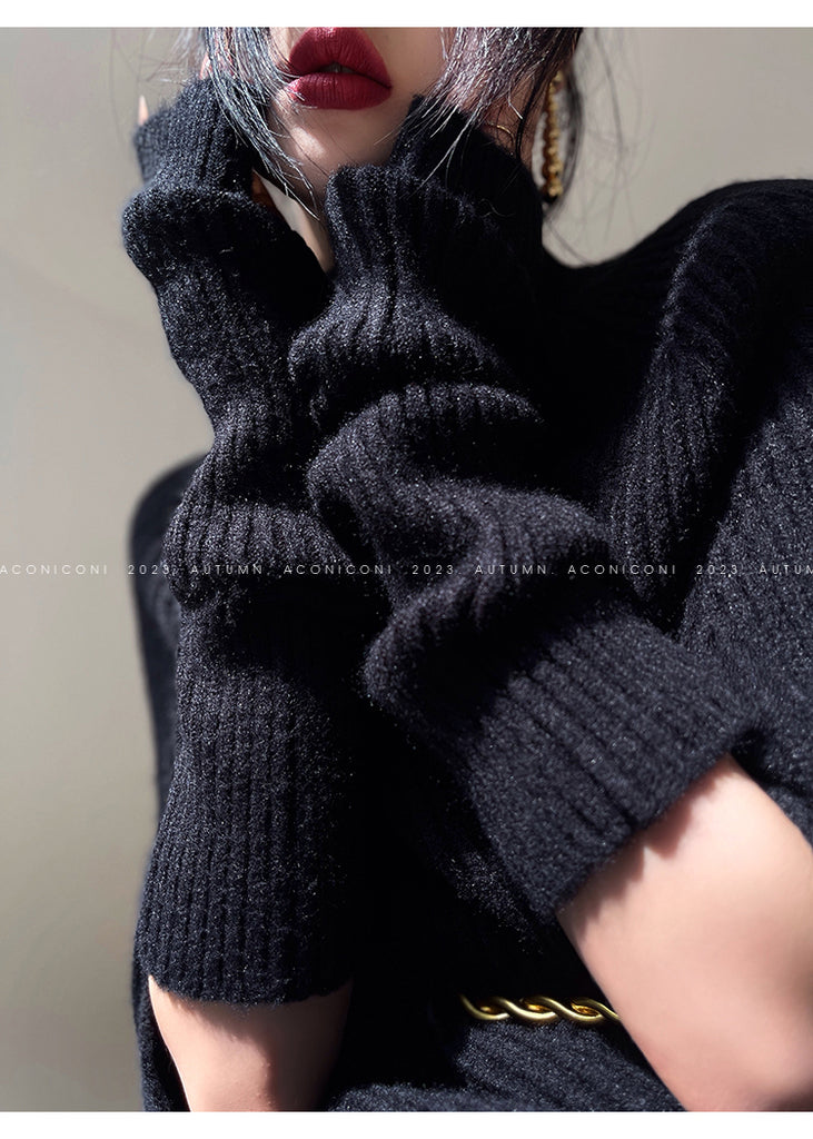 Aconiconi|Cloak Jacket Sleeve Loose Knit Shawl Shoulder Sweater - Snow Lovers