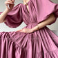 Aconiconi Elegant Grape Gradient V-Neck Puff Sleeve Loose Long Dress- Grape Cotton Cloud