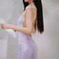 DOLLY Purple Chinese Style Hater Neck Button Sequin Long Wedding Guest Dress-Mama