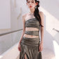 DOLLY Elegant Metallic Gray Skin Revealing Tube Top Long Dinner Dress-NIKITA