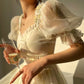 Aconiconi Luxury Off White floral print Puff Sleeve French cottaage bridal Dress- Yurui Chuning