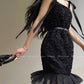 Aconiconi Elegant Black Retro Sleeveless lbd lace Dinner Dress- Quiet Night Orchid