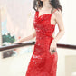 DOLLY Elegant Red French Sleeveless Sequin Backless Long Cocktail Dress-Quin