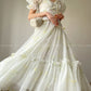 Aconiconi Luxury Off White floral print Puff Sleeve French cottaage bridal Dress- Yurui Chuning