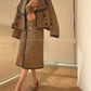 Aconiconi| Caramel wool jacket loose cropped tweed coat suit and skirt hip- Cocoa