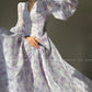 Aconiconi Elegant V-Neck Long Sleeve High Waist Swing tea  Dress- Cloud soaked Wisteria