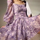 Aconiconi Square Collar Long Sleeve Tea Dress- Amethyst Water