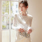 DOLLY Elegant White Crew Neck Long Sleeve Short Sequin Sexy Birthday Dress-LAYLA