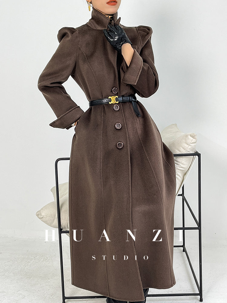 Huanzi French Hepburn style high-end double-sided cashmere wool tweed coat - Siriio