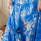 DOLLY Elegant Blue Sleeveless Printed Halter Neck Chiffon Long Resort Dress-HARRIET