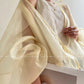 Aconiconi Elegant Beige Crew Neck Top/ High Waist Loose Long Skirt- Sea of Clouds Wind Chime