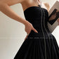 Aconiconi Elegant Black strapless Long Tube Top Dinner Dress  - Hibiscus evening